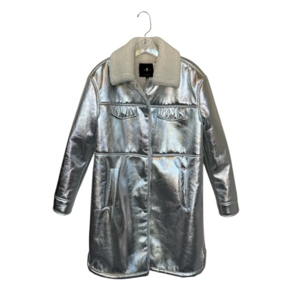 NWT 7 For All Mankind Silver Faux Shearling Coat Jacket Size S - Picture 11 of 12